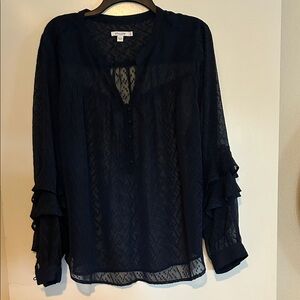 Chico's Dark Blue Sheer Blouse size 3 NWT